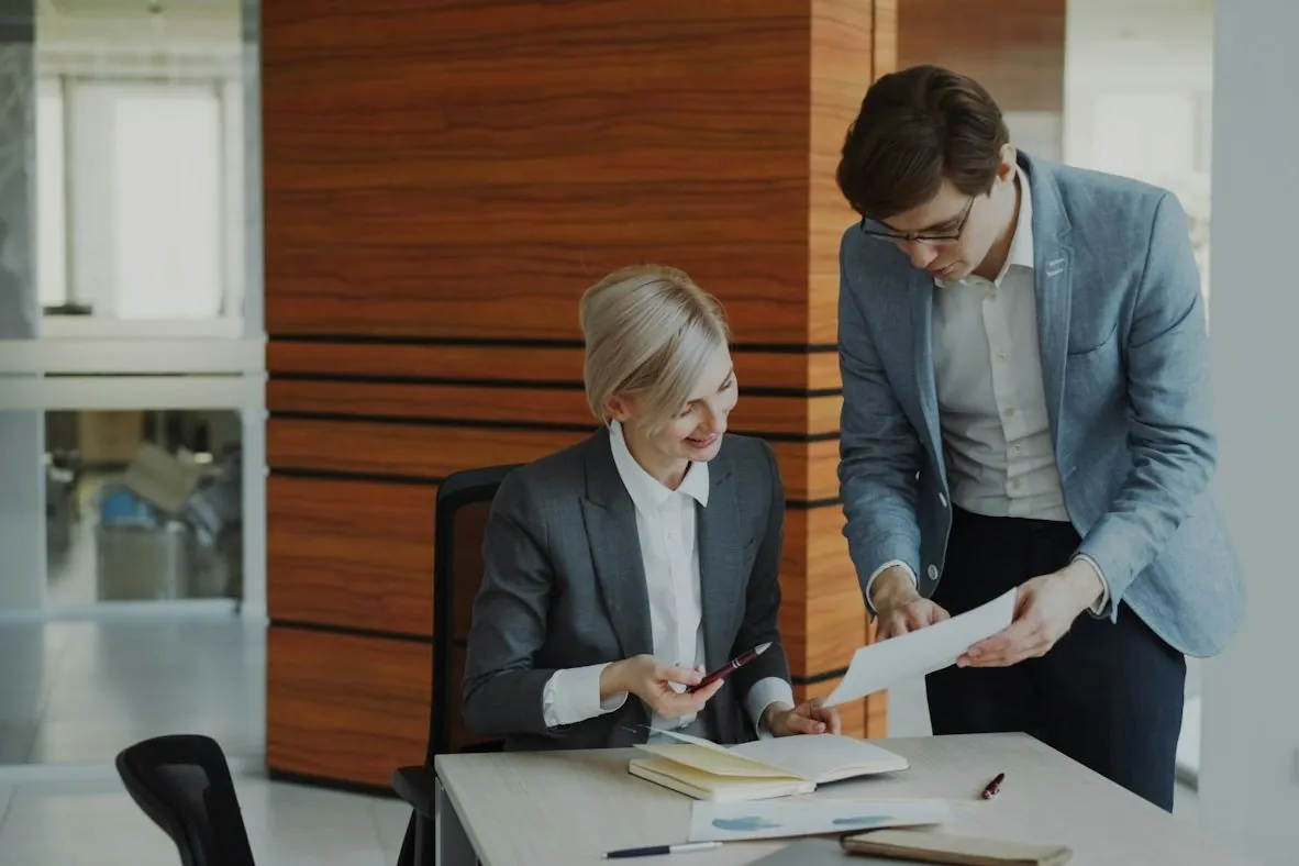 Colleagues reviewing documents